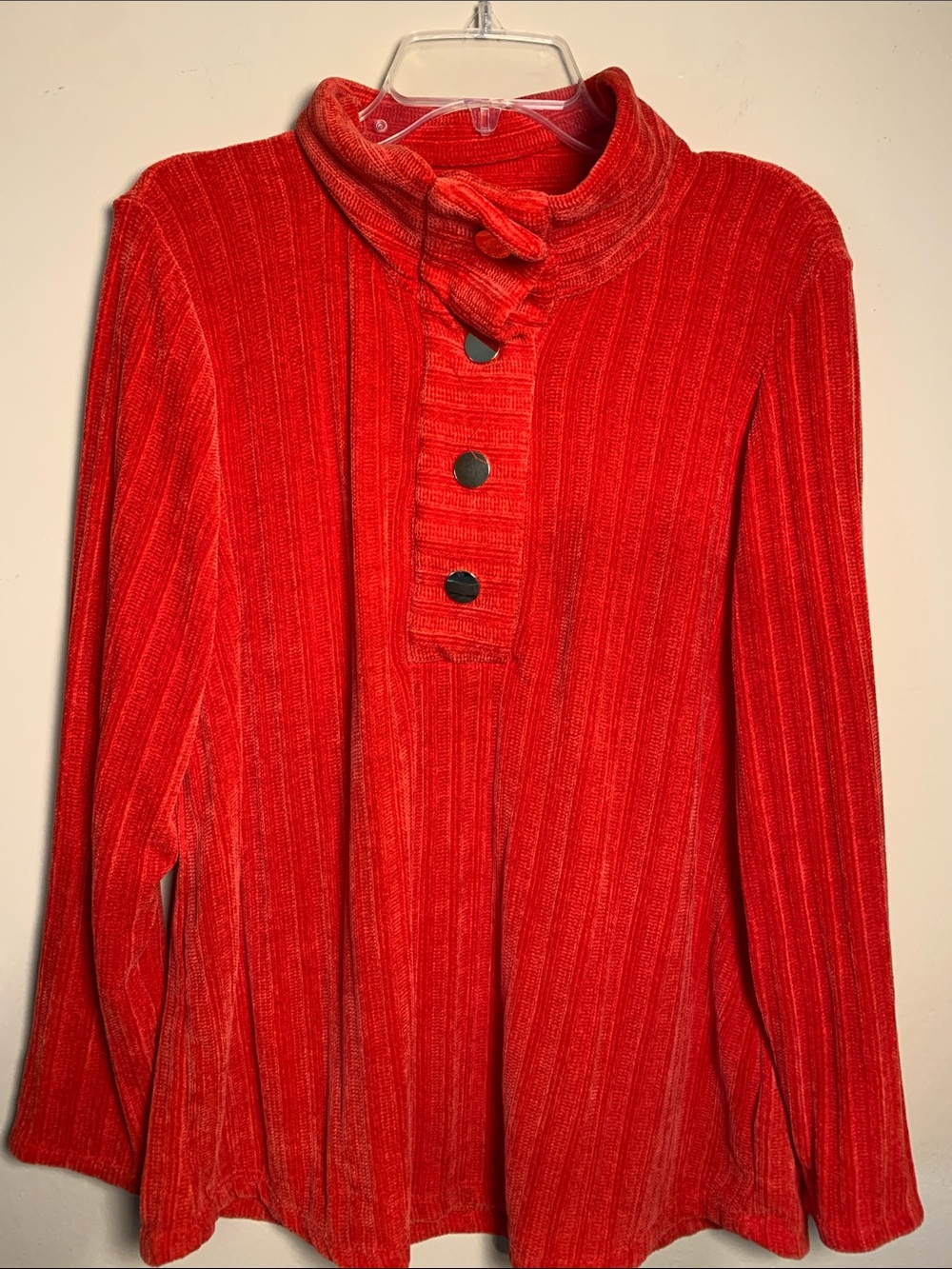 Ruby Rd. Red Ribbed Mock-Turtleneck Sweater with Button Placket Women’s Size M